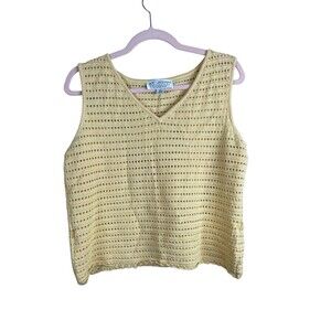 St John Collection Butter Yellow Shirt‎ Tank Crochet Eyelet Top Womens Medium